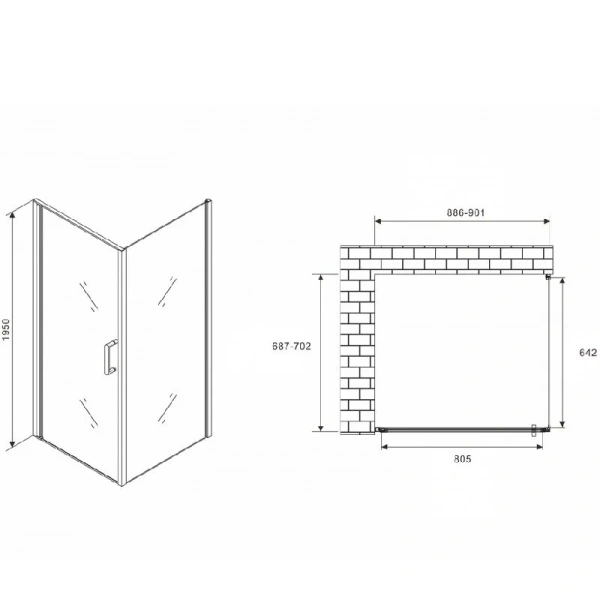 Душевой уголок Abber Sonnenstrand 90х70 см профиль черный AG04090B-S70B (детальная фотография), прямоугольные