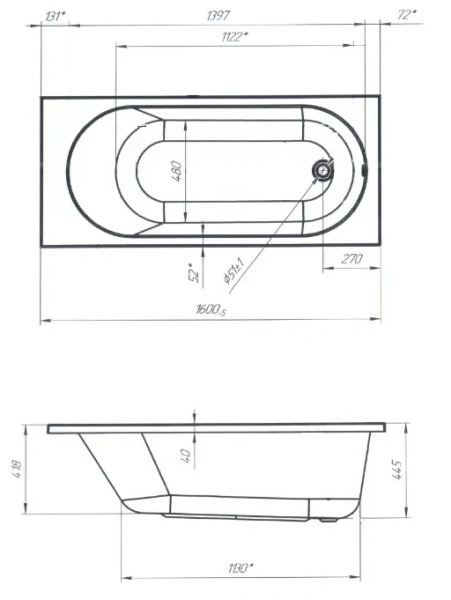 Ванна акриловая Creto Solly 18-16070, 160 x 70, белый (детальная фотография), акриловые