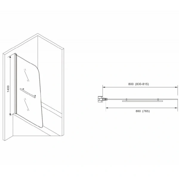 Шторка для ванны Abber Ewiges Wasser 82х140 см профиль черный AG50080B (детальная фотография), 80 см