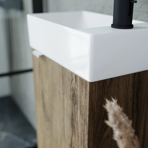 Тумба под раковину подвесная Sancos Mini 35 см дуб чарльстон, левая MN35ECHL (детальная фотография), светло-коричневая