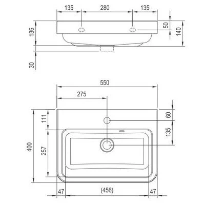 Раковина с переливом Ravak Behappy II 550  XJA01155000 (детальная фотография), белые