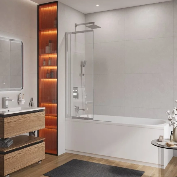 Шторка для ванны Cezares Slider 90х150 см стекло прозрачное профиль хром SLIDER-FIX-VF-11-90/150-C-Cr (детальная фотография), хромированный профиль