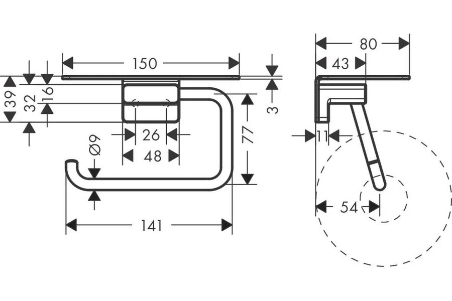 Бумагодержатель Hansgrohe AddStoris хром 41772000 (детальная фотография), современные, hi-tech