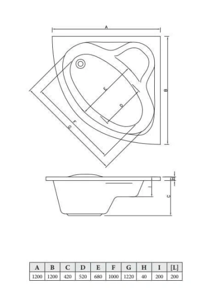 Акриловая ванна C-Bath Aurora CBS001001 120 х 120 см, белая (детальная фотография), полукруглые