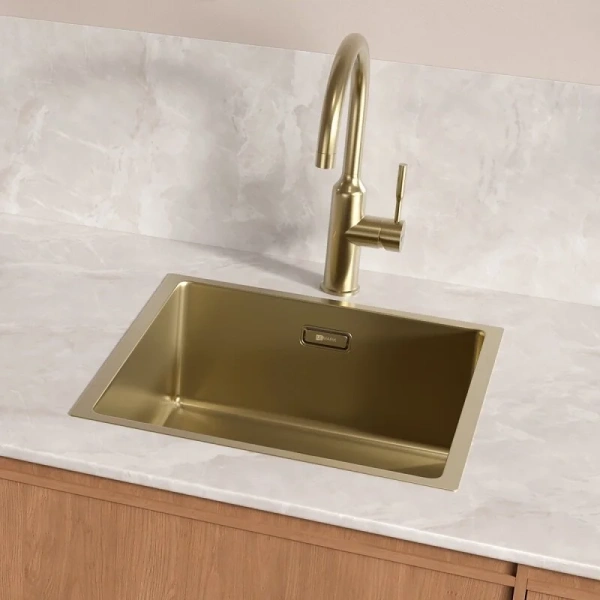 Мойка для кухни Lemark Olanga 44 см светлое золото 9938122 (детальная фотография), из нержавеющей стали, стальные, металлические
