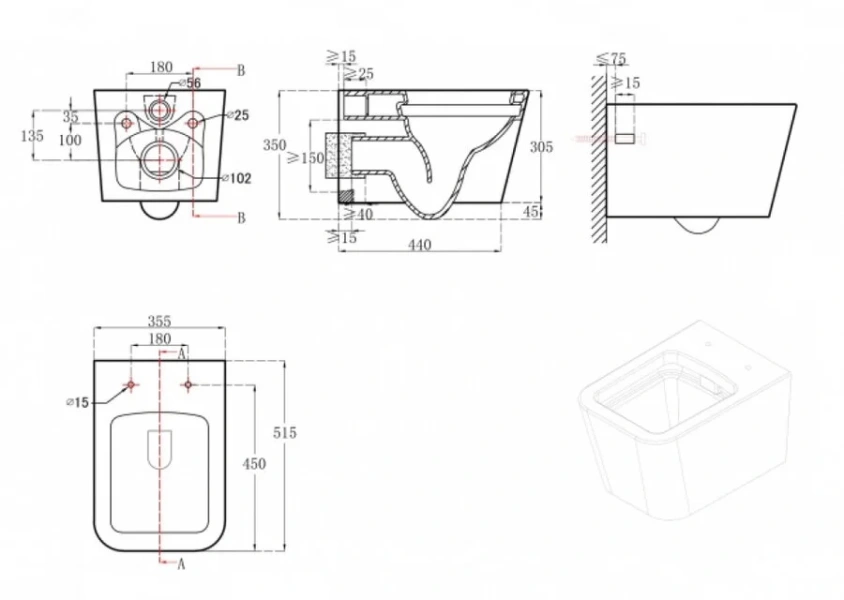 Унитаз подвесной Bravat Manno C21201UW-RUS (детальная фотография), современные, hi-tech