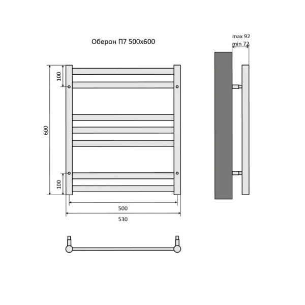 Полотенцесушитель водяной Акватек Оберон 50x60 см хром AQ RO0760CH (детальная фотография), современные, hi-tech