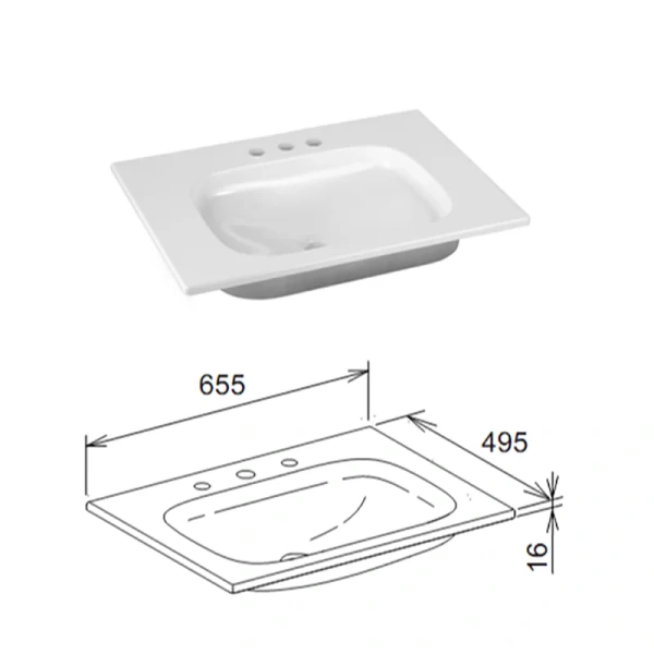Раковина полувстраиваемая, 3 отверстия под смеситель, Keuco Royal Universe 32751 316503 (детальная фотография), встраиваемые (в столешницу)
