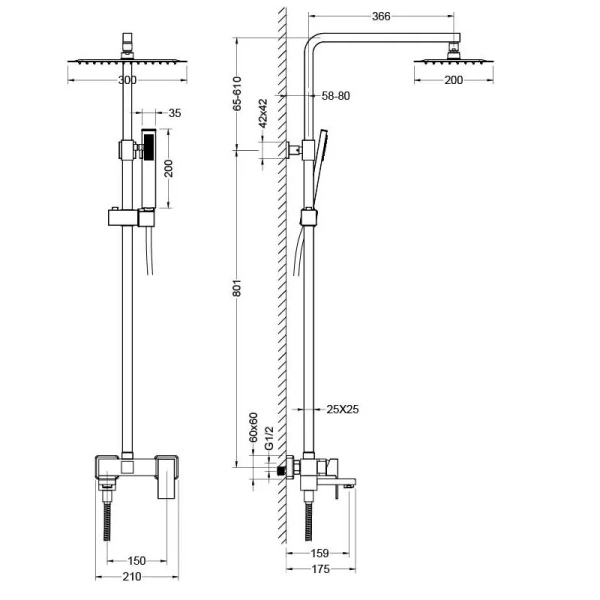 Душевая стойка Акватек Либра черная матовая AQ2640MB (детальная фотография), современные, hi-tech