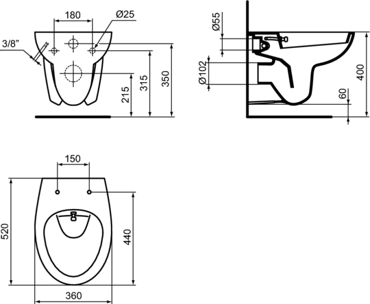 Унитаз подвесной Ideal Standard Eurovit W705501 с функцией биде (детальная фотография), современные, hi-tech