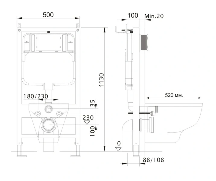 Инсталляция для унитаза Акватек Standart 50 металлическая INS-0000012 (детальная фотография), для унитаза
