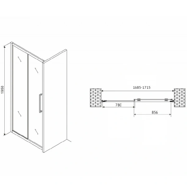 Душевая дверь в нишу Abber Schwarzer Diamant 170 см стекло прозрачное AG30170H (детальная фотография), современные, hi-tech