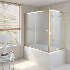 Душевая шторка на ванную профиль золотой стекло ретро Vegas-glass