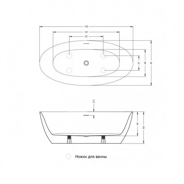 Ванна акриловая Riho Beta 170x82 см белая B093001005 (детальная фотография), акриловые