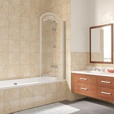 Душевая шторка на ванную профиль матовый хром стекло прозрачное рисунок матовый Vegas-glass