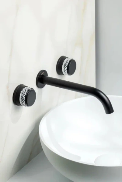 Смеситель для раковины Boheme Aura черный матовый 152-2-B-A (детальная фотография), из латуни, округлая форма