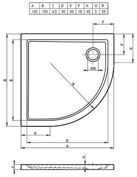 Душевой поддон акриловый белый R55 Riho Zurich 284 100x100 см D001023005 (детальная фотография), низкие до 15 см