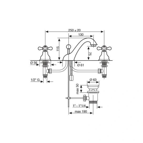 Смеситель для раковины, золото, Emmevi Deco Classic 12033OR (детальная фотография), для раковины