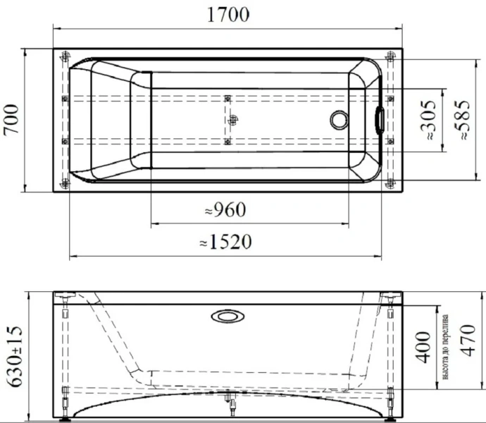 Акриловая ванна Радомир Агата 2-78-0-0-1-226Р, 170 х 70 см, фронтальный экран, каркас разборный в комплекте, белая (детальная фотография), акриловые
