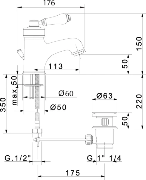 Смеситель для раковины Migliore Ermitage бронза 18613 (детальная фотография), для раковины