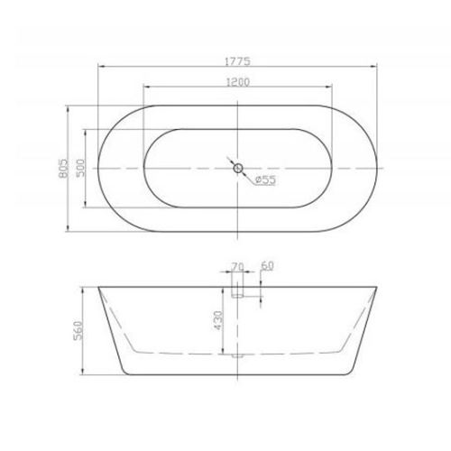 Ванна акриловая BelBagno 180х80 см отдельностоящая BB306-1775 (детальная фотография), без гидромассажа, большие, глубокие
