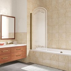 Душевая шторка на ванную профиль бронза стекло сатин рисунок прозрачный Vegas-glass