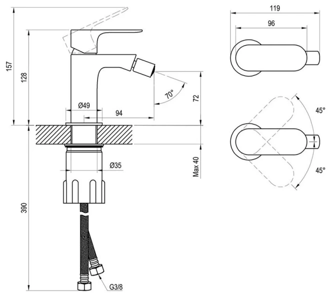 Смеситель для биде Ravak Eleganta черный матовый X070295 (детальная фотография), для биде