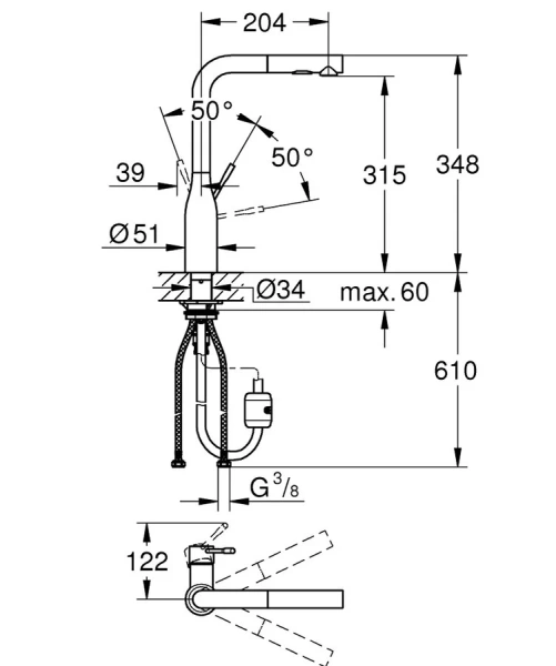Смеситель для кухни Grohe Essence суперсталь 30270DC0 (детальная фотография), для кухни