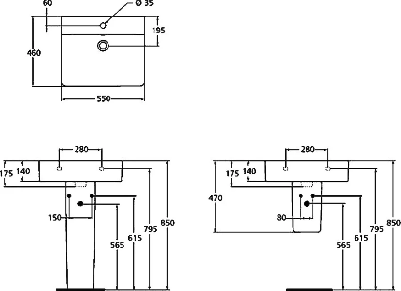Раковина Ideal Standard Connect E7844 55 см прямоугольная (детальная фотография), белые