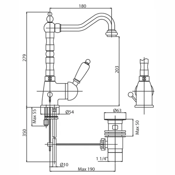 Смеситель для раковины Cezares Elite бронза, ручка белая ELITE-LSM2-02-Bi (детальная фотография), для раковины