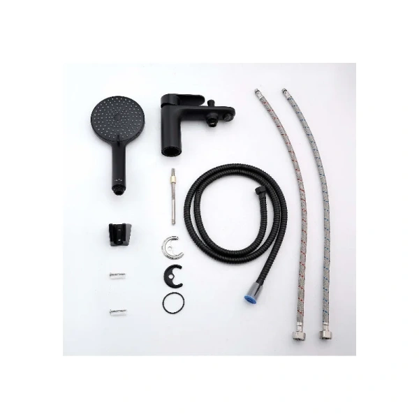 Смеситель для ванны Акватек Ника черный матовый AQ1844MB (детальная фотография), из латуни, округлая форма, с душевой лейкой