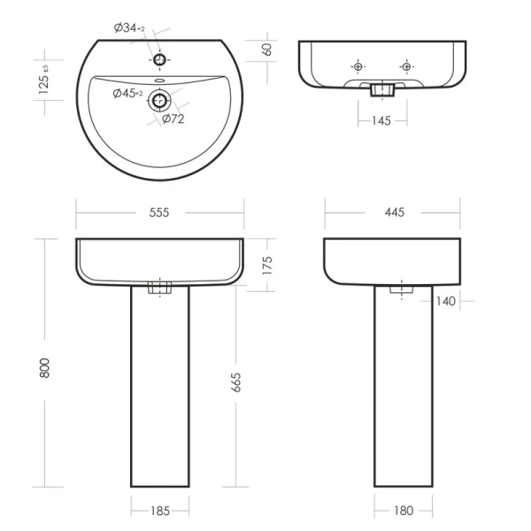 Раковина Sanita Luxe Best 55 см белая WB.PD/Best/55-C/WHT.G/S1 (детальная фотография), современные, hi-tech