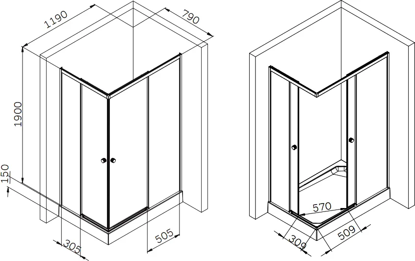 Душевой уголок Am.Pm X-Joy 120x90 см профиль черный W94G-403-120290-BТ1К (детальная фотография), раздвижные