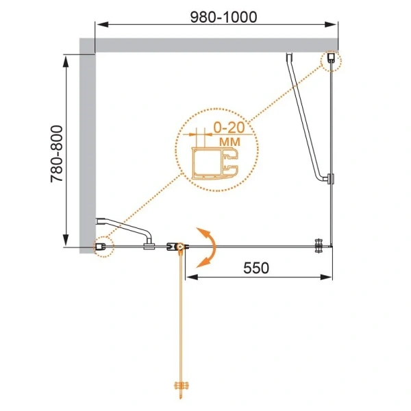 Душевой уголок Cezares Elena 100x80 см правый рифленое стекло ELENA-W-AH-1-100/80-P-Cr-R (детальная фотография), прямоугольные