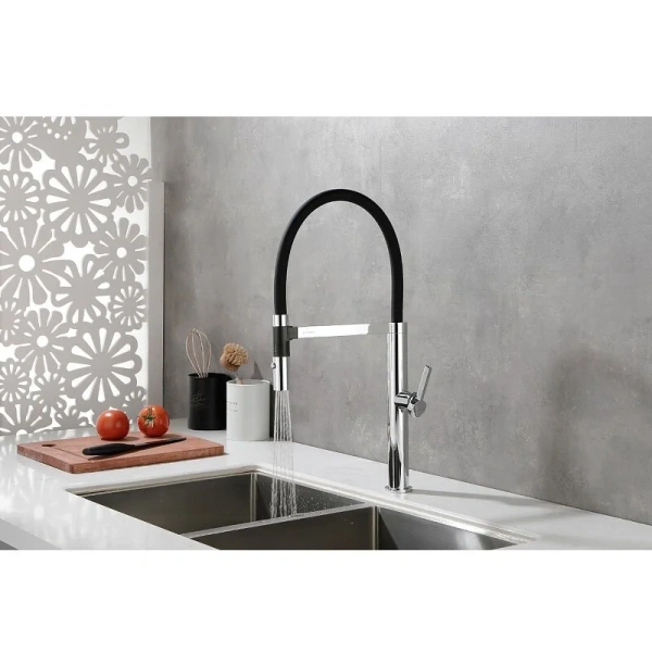 Смеситель для кухни Paulmark Leader Le214101 с гибким изливом (детальная фотография), высокие, округлая форма