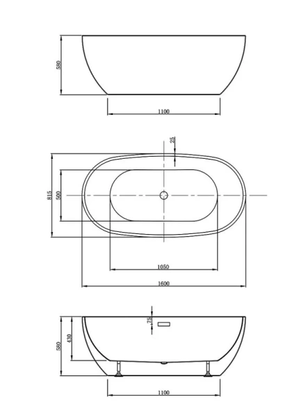 Ванна акриловая Vincea 160x81.5 см белая VBT-408-1600 (детальная фотография), современныe, hi-tech