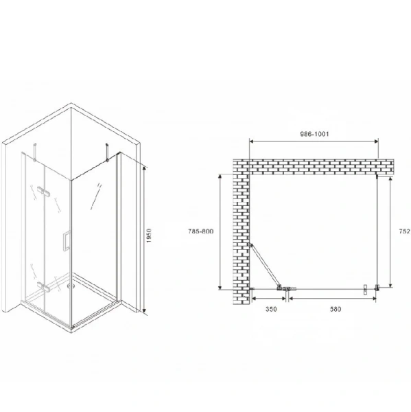 Душевой уголок Abber Zart 100х80 см профиль хром AG08100-S81 (детальная фотография), прямоугольные