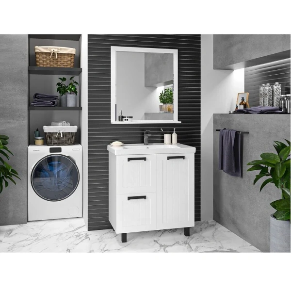 Тумба с раковиной напольная Misty Спарта 80 см ЛДСП (детальная фотография), современная, hi-tech