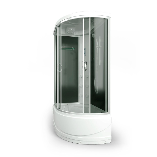 Душевая кабина, задние стенки чёрные, стекло тонированное, Erlit Comfort ER4512TP-C4 (детальная фотография), угловые, недорогие, с гидромассажем