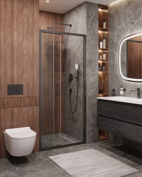 Душевая дверь в нишу Cezares Molveno 120 см стекло прозрачное профиль оружейная сталь MOLVENO-BF-3-120-C-GM-IV (детальная фотография), другие