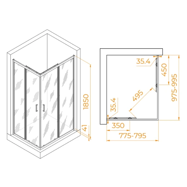 Душевой уголок RGW Passage PA-146 020814680-1 100х80 см прямоугольный (детальная фотография), прямоугольные