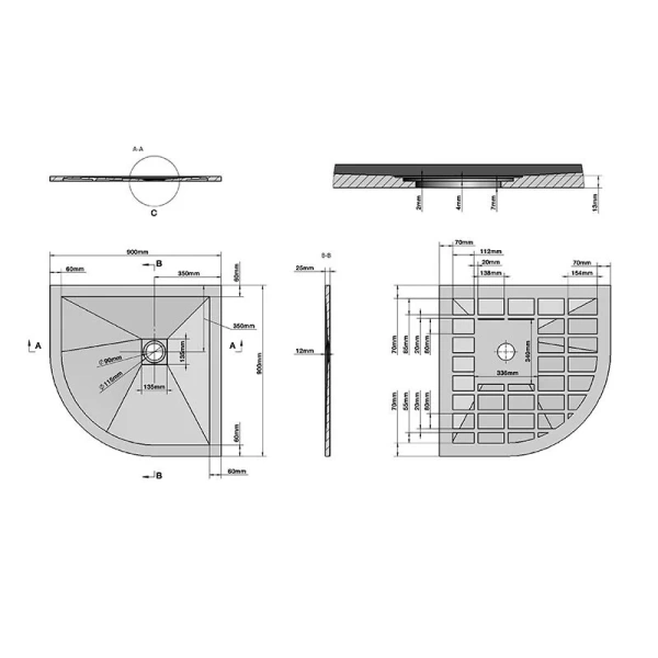 Душевой поддон Grossman Strong GR-S 90x90 см полукруглый (детальная фотография), недорогие
