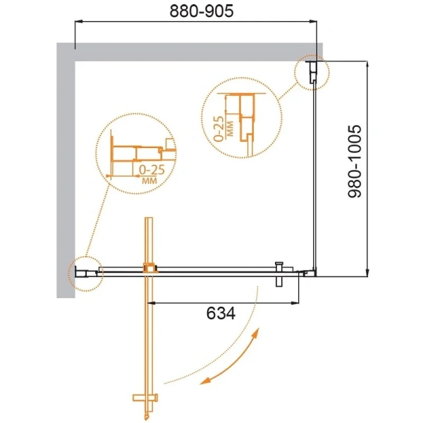 Душевой уголок Cezares MOLVENO-AH-1-90/100 90x100 см хром (детальная фотография), прямоугольные