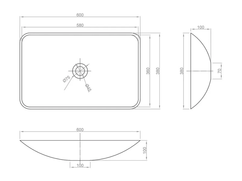 Раковина Montebianco Stelvio Quattro 60 см белая матовая 12205 (детальная фотография), накладные (на столешницу)