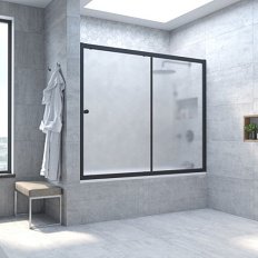 Душевая шторка на ванную профиль черный глянцевый стекло сатин Vegas-glass