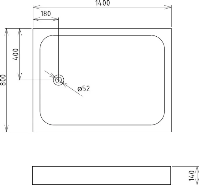 Душевой поддон Gemy 140х80 см прямоугольный ST14B (детальная фотография), низкие до 15 см