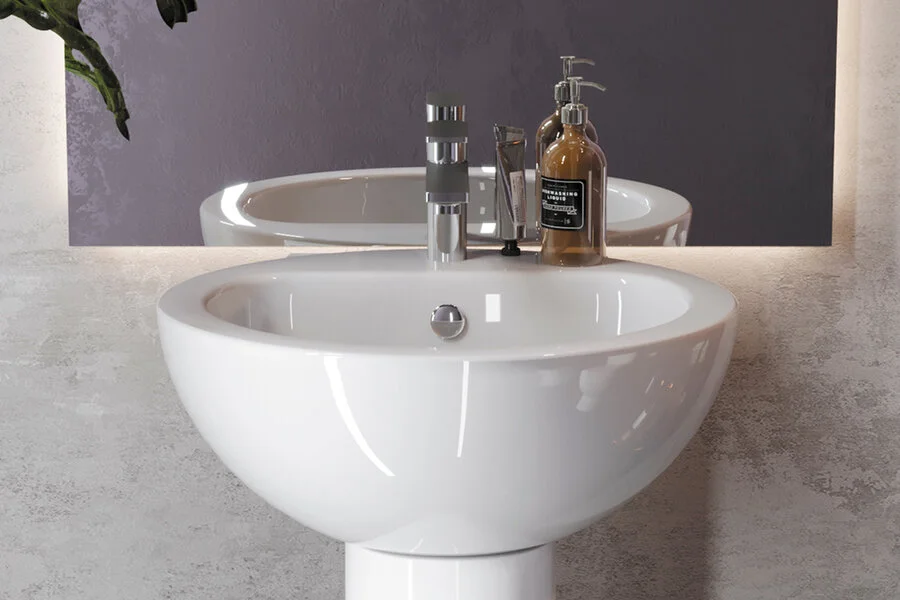 Раковина Sanita Luxe Art 50 см фарфор WB.PD/Art/50-C/WHT.G/S1 (детальная фотография), круглой формы, тюльпан