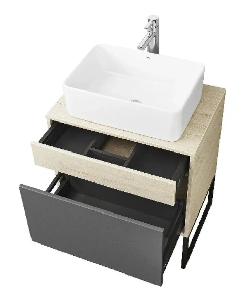 Тумба под раковину подвесная Акватон Лофт Урбан 65 см серый графит/дуб орегон 1A254001LQX60 (детальная фотография), комбинированная