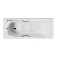 Чугунная ванна Vinsent Veron Concept VCO1507042H/VH0012CH-AS, 150 x 70 см, с антискользящим покрытием, ручки хром, цвет белый