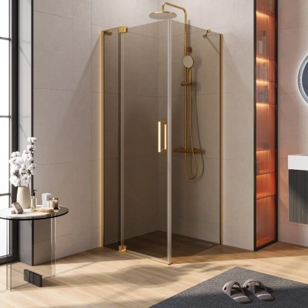 Душевой уголок Cezares Slider 80х80 см стекло бронзовое профиль брашированное золото SLIDER-AH-1-80-70/80-BR-BORO (детальная фотография)